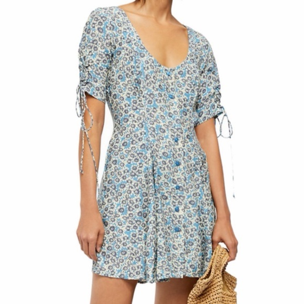 Free People Blue and Cream Floral Dress